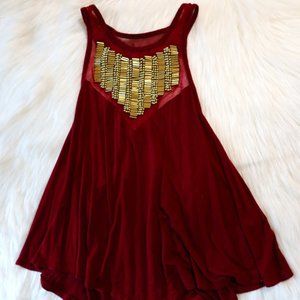 Burgundy, Gold-beaded Blouse
